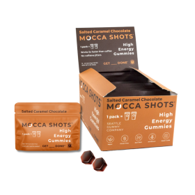 Seattle Gummy Company, Mocca Shots Energy Gummies with Caffeine | 12-Pack - Salted Caramel Chocolate