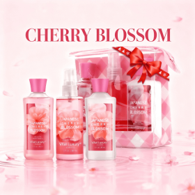 3-piece Set Japanese Cherry Blossom Spa Set With Natural Extracts-Shower Gel, Body Lotion, Body Mist, Bath And Body Gift Set For Women And Girls,  Bod