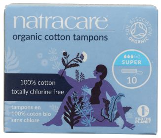 NATRACARE: Super Non-Applicator Organic Cotton Tampons, 10 pc