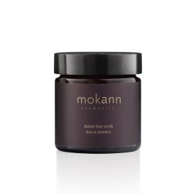 Mokann Cosmetics, Active Face Scrub Rose & Blueberry. Enzymatic and Mineral Exfoliation With Wild Rose Oil to Promote Collagen and Elastin