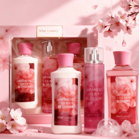 3pcs Set-Sakura Fragrance Shower Gel Set, Japanese Cherry Blossom 10 Fl.oz Shower Gel, 10 Fl.oz Body Lotion, 8 Fl. Oz Body Mist, A Three-piece Bath An (Option: Japanese Cherry Blossom)