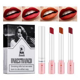 4 pcs/set Cigarette Lipstick Set Long Lasting Lip Glaze Matte Lip Gloss Waterproof Lip Stick Tube Nude Lip Tint Makeup Cosmetics (Color: 4 colors)